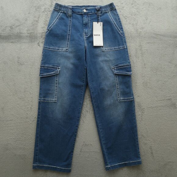 Almost Famous Jeans Women's Size L Blue High-Rise Skater Cargo 28.5" Inseam NWT - Picture 1 of 16